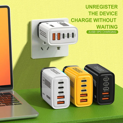 5 Ports Fast Charger Type C Quick Charge 3.0 USB C Wall Charger Adapter For iPhone 17 Pro Samsung Xiaomi mi PD USB Fast Charging - Smarsty