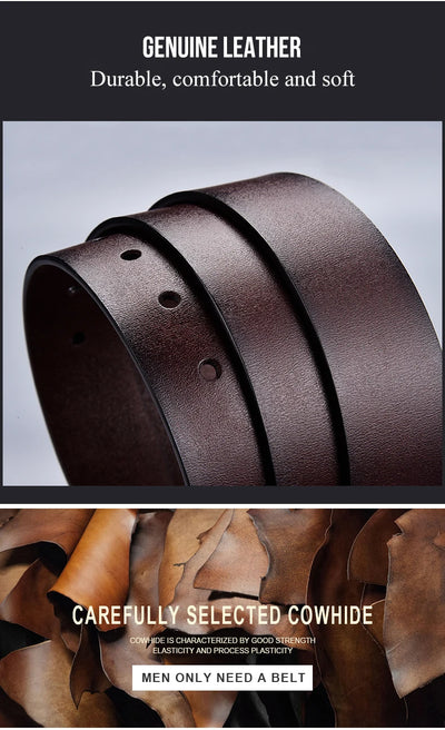 Men's Leather Belt Classic Vintage Pin Buckle High Quality - Smarsty