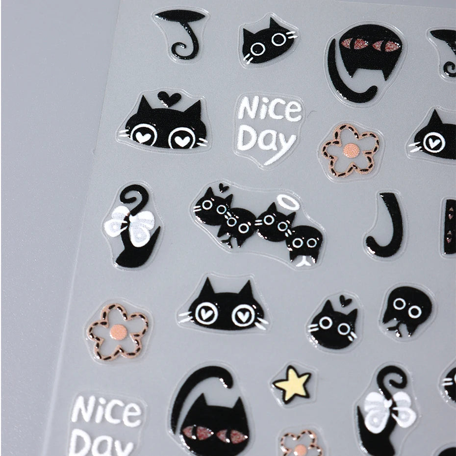 Cute Black Cat Nail Stickers for Fun Manicure Decor - Smarsty