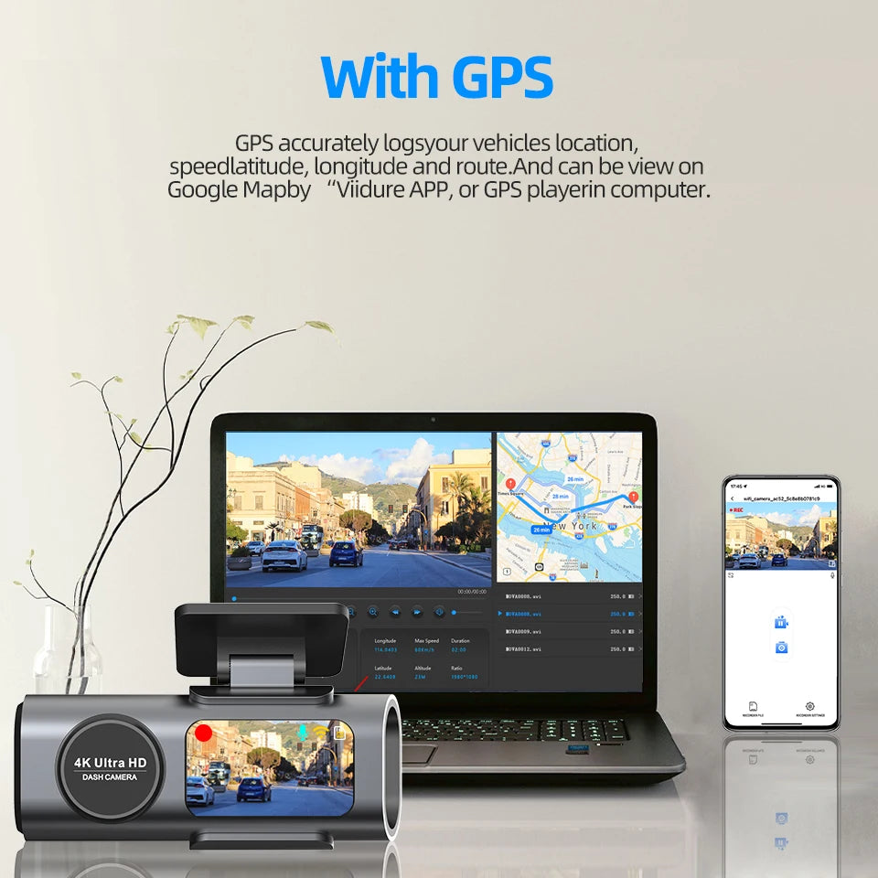 4K Dash Cam Night Vision With GPS Parking And WiFi - Smarsty