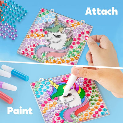 JOYFY 4PCS Window Art 2-in-1 Gems and Gels Suncatcher Diamond and Gels Arts & Crafts Toys for Kids Christmas Birthday Gifts