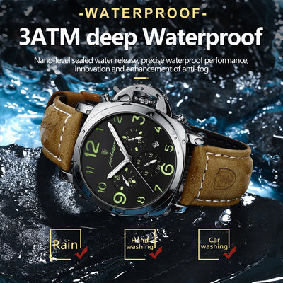 Luxury Waterproof Military Watch for Men Luminous Leather - Smarsty