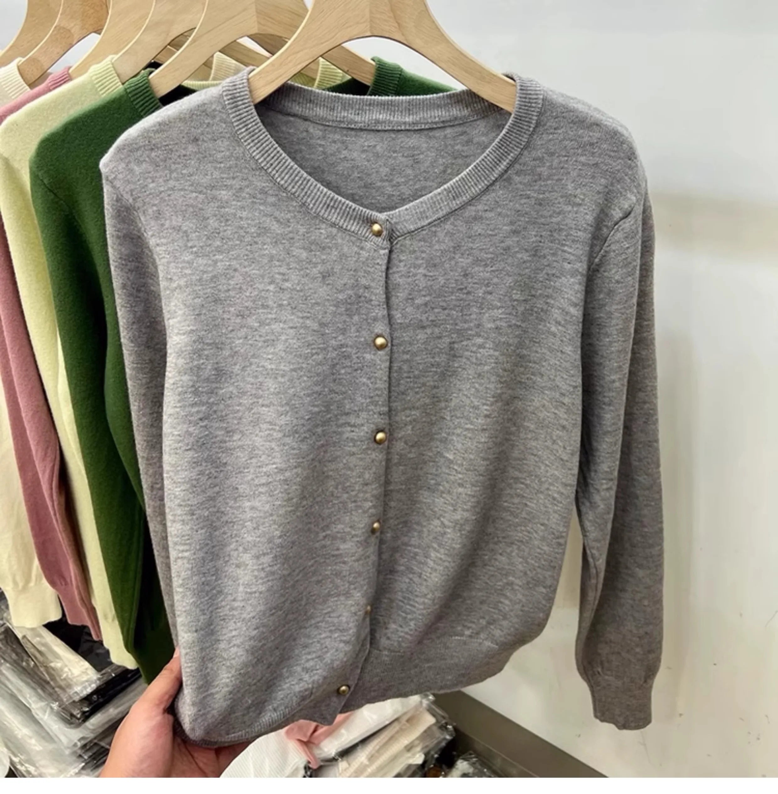 AOSSVIAO Long Sleeve Sweaters Cardigan Spring Autumn Women O-Neck Knitwear Tops Clothing Fashion Basic Tops