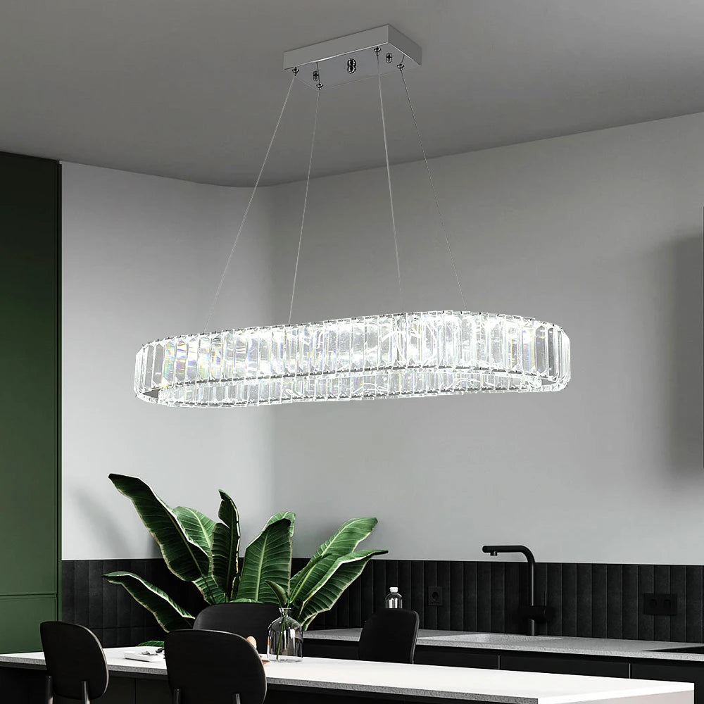 VETRULUS Modern Luxury Crystal Oval Design Led Chandelier Ceiling Lamp Nordic Pendant Hanging Light Fixture Living Bedroom Hotel