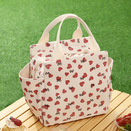 Corduroy Lunch Bag With Thermal Insulation Cooler Pack - Smarsty