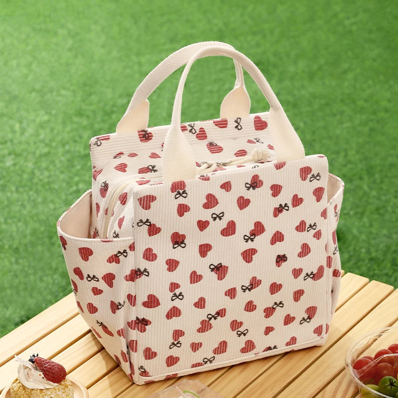 Corduroy Lunch Bag With Thermal Insulation Cooler Pack - Smarsty