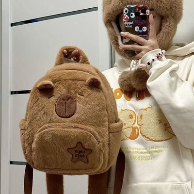 Kawaii Capybara Plush Backpack for Women Versatile Cartoon Funny Capibala Crossbody Bag aLrge Capacity Tote Bag - Smarsty