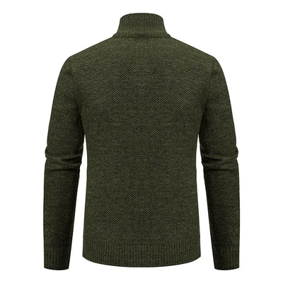 Autumn And Winter New Jersey Men's Casual Sports Coat Solid Color Stand Collar Wweater Grab Fleece Warm Zipper Cardigan - Smarsty
