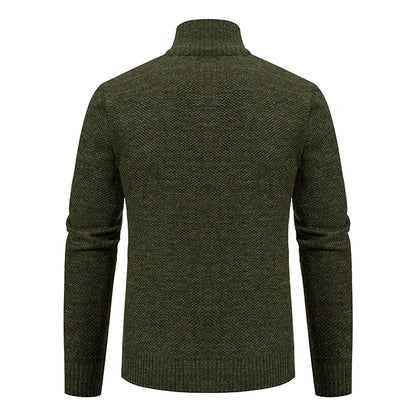 Autumn And Winter New Jersey Men's Casual Sports Coat Solid Color Stand Collar Wweater Grab Fleece Warm Zipper Cardigan - Smarsty