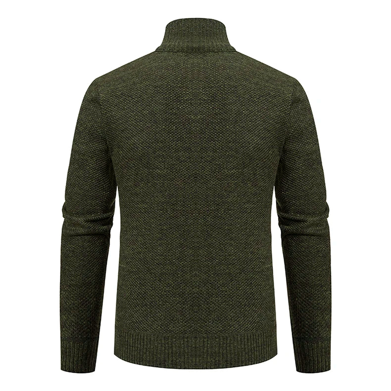 Autumn And Winter New Jersey Men's Casual Sports Coat Solid Color Stand Collar Wweater Grab Fleece Warm Zipper Cardigan - Smarsty