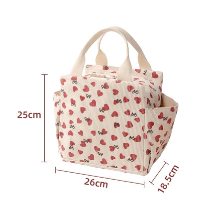 Corduroy Lunch Bag With Thermal Insulation Cooler Pack - Smarsty