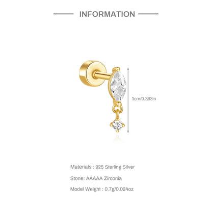 925 Silver Star Moon Zircon Stud Earrings Hypoallergenic - Smarsty