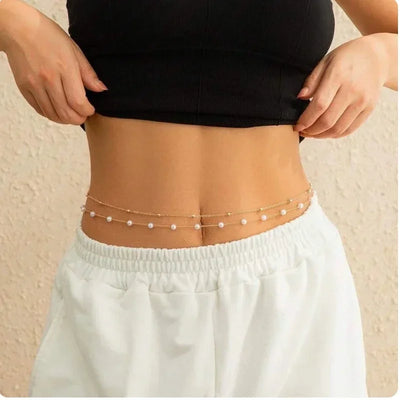 Double Layer Rhinestone Tassel Waist Chain Accessory - Smarsty
