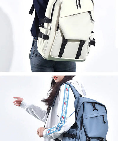 One 15 Inch Polyester Waterproof Solid Color Simple Men's Backpack Fashion Couple Student Computer Backpack - Smarsty