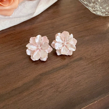 Acrylic Camellia Flower Stud Earrings Lightweight Bridal - Smarsty