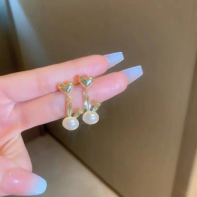 Pearl Long Earrings With Rhinestones For Wedding Fashion - Smarsty