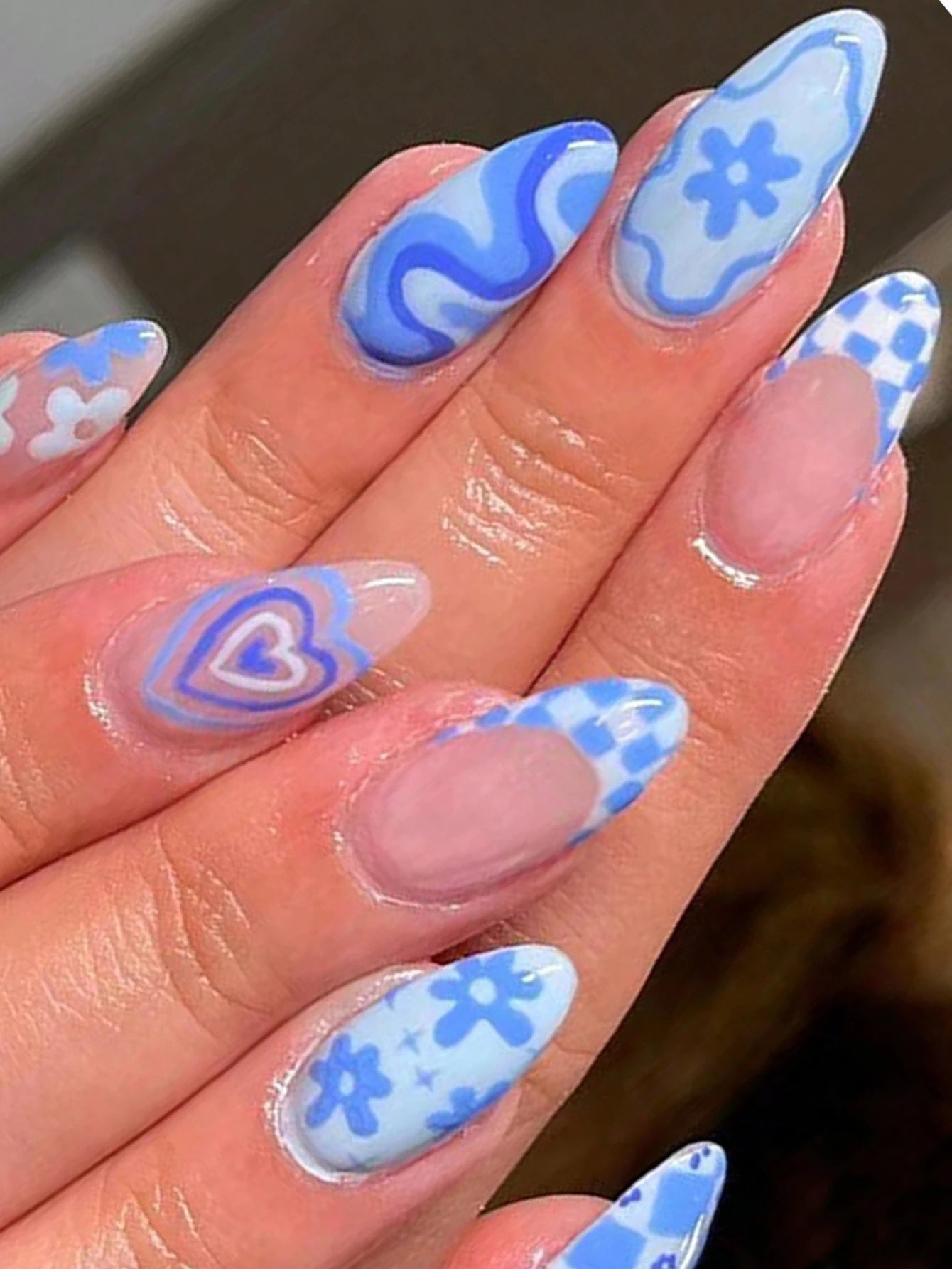 24 Piece Long Almond Press On Nails White French Tip - Smarsty