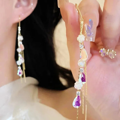 Blue Heart Shaped Zircon Drop Earrings for Elegant Women - Smarsty