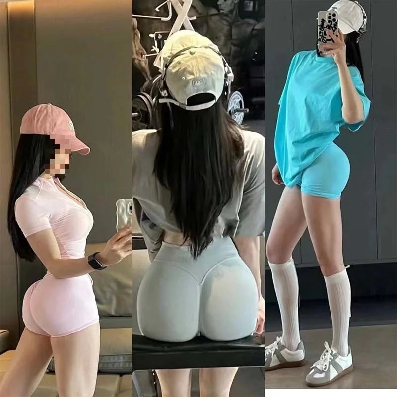 Seamless hip hugging fitness shorts, internet famous sports three part pants, high waisted and high stretch peach hip pants for - Smarsty