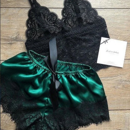 Pajama Sets Sexy Pajamas for Women 2 Pieces Top Shorts Set Sleepwear Clothes Lace Pajamas Underwear Lingerie - Smarsty