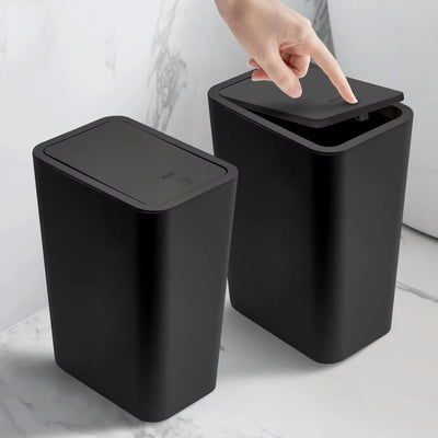 Bathroom Trash Can-10L Small Garbage Can with Press Top Lid for Toilet,Bedroom,Living Room – Plastic Wastebasket with Pop-up Lid - Smarsty