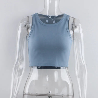 Rib Knit Green Women's Tank Top Summer Casual Basic Skinny Vest Sleeveless White Off Shoulder Y2K Sexy Woman Crop Top - Smarsty