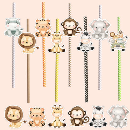 16Pcs Eco-Friendly Wild Animal Paper Straws for Kids Parties - Smarsty