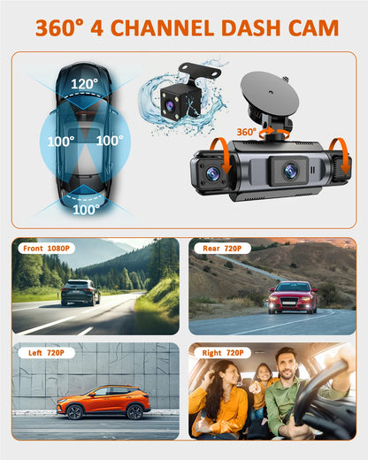 4Channel WiFi Dash Cam Night Vision With Loop Recording - Smarsty