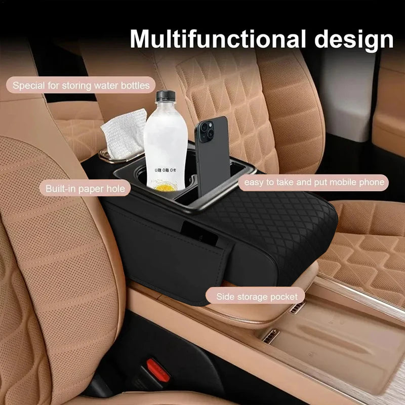 Auto Center Console Armrest Cushion With 2 Cup Holder Armrest Heightening Pad Auto Amrest Pillow Cover Pad for All Seasons - Smarsty