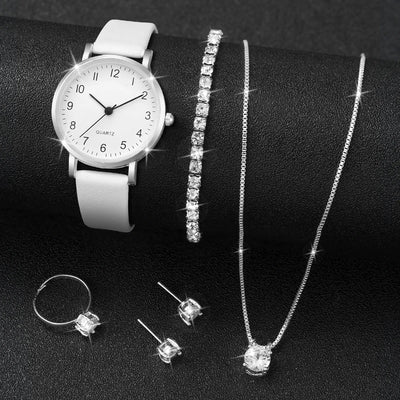 Fashion Women's Quartz Watch with Leather Band and Diamonds - Smarsty