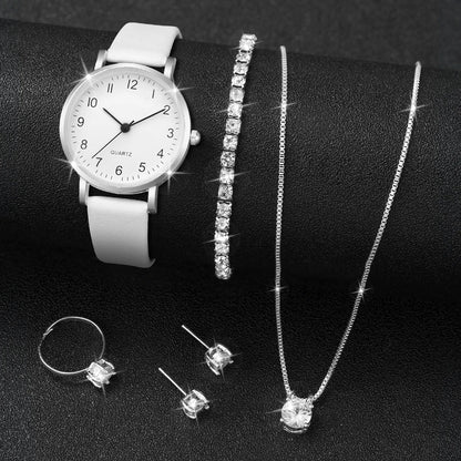 Fashion Women's Quartz Watch with Leather Band and Diamonds - Smarsty