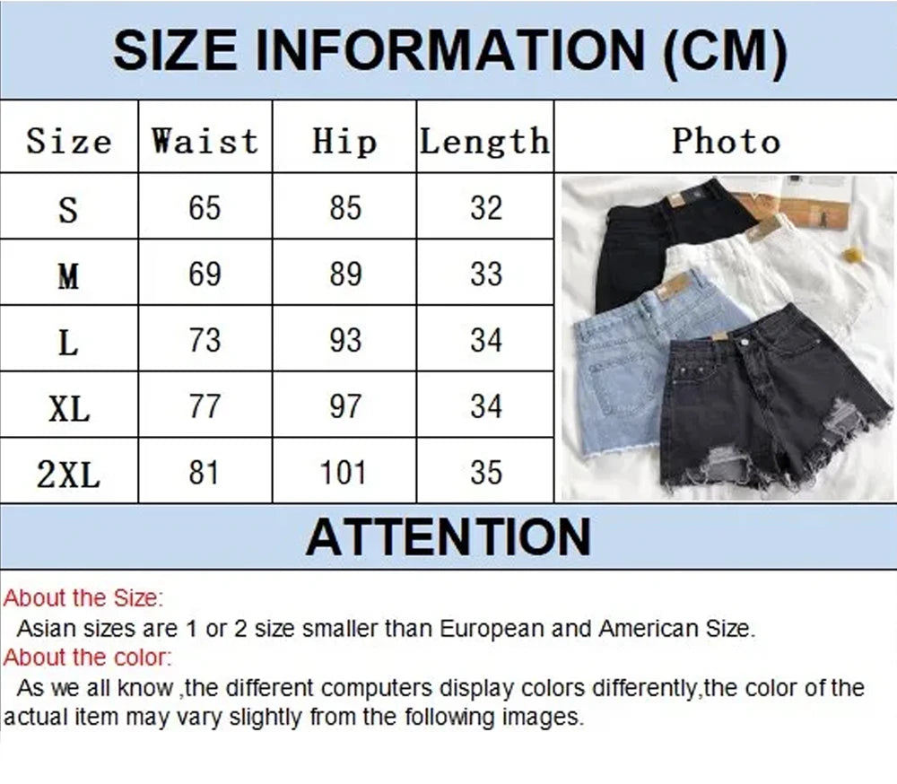 Summer Women's Cowboy Shorts Korean High Waist Casual Denim Shorts Pocket Tassel Perforated Ripped Holes Y2K Girls White Jeans - Smarsty