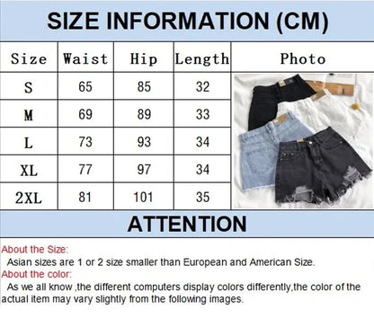 Summer Women's Cowboy Shorts Korean High Waist Casual Denim Shorts Pocket Tassel Perforated Ripped Holes Y2K Girls White Jeans - Smarsty
