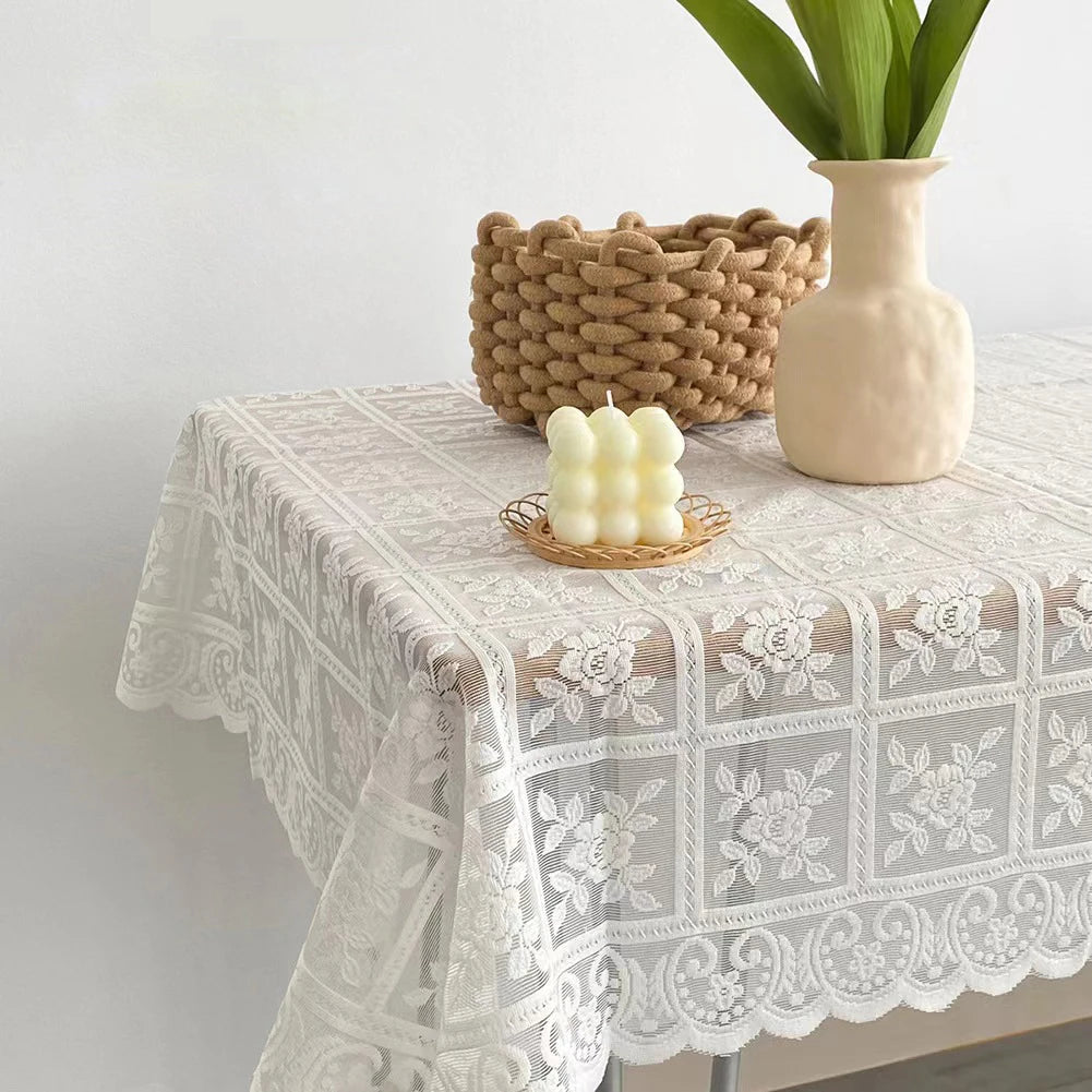 Beige Lace Embroidered Tablecloth for Elegant Events - Smarsty