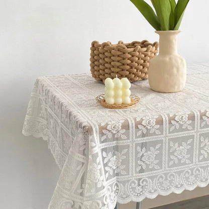 Beige Lace Embroidered Tablecloth for Elegant Events - Smarsty