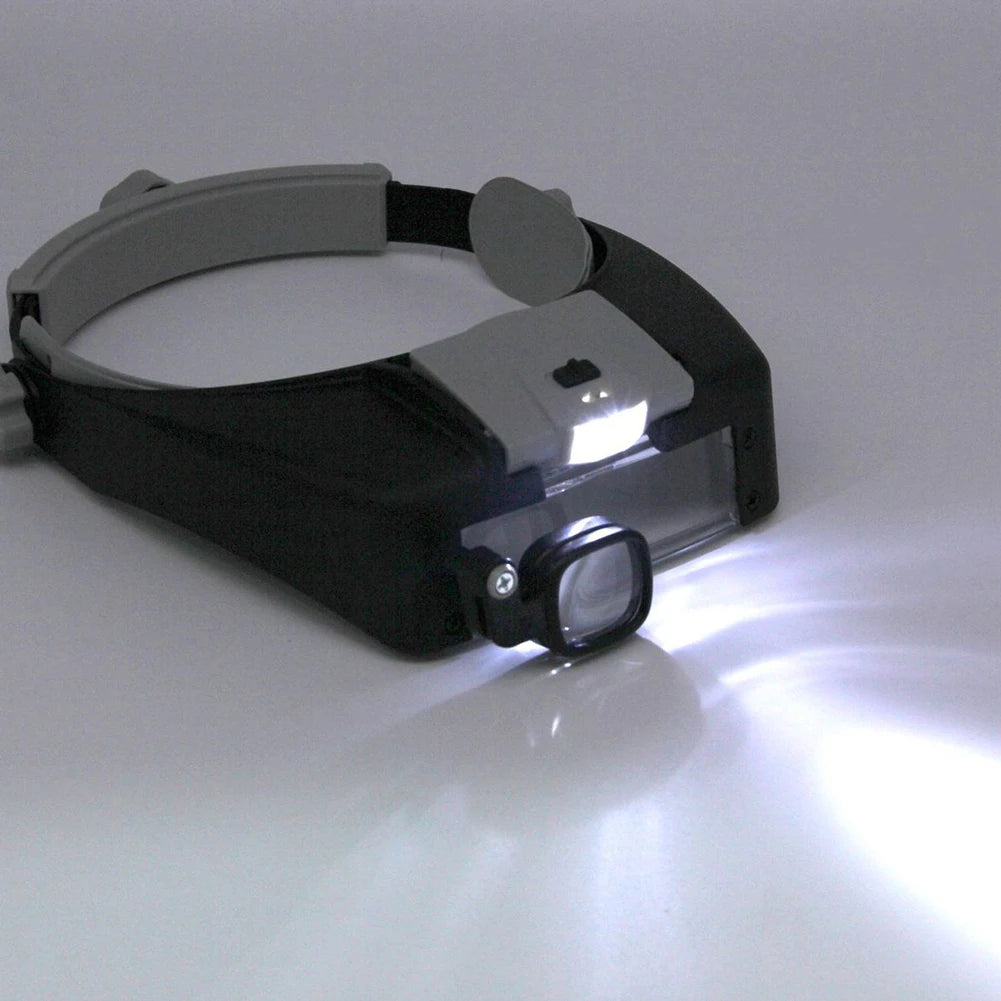 Wearable Helmet Magnifying Glass with 2 LED Lights Adjustable Headband Multiple Magnification Levels for Jewelry Watch Repair