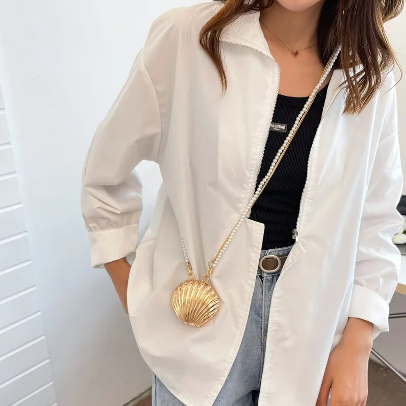 Pearl Mini Crossbody Bag Gold Shell Shoulder Purse Luxe - Smarsty