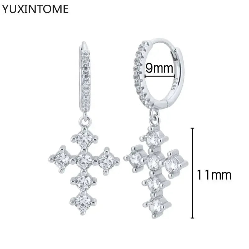 925 Sterling Silver Hoop Earrings White Crystal Luxury - Smarsty