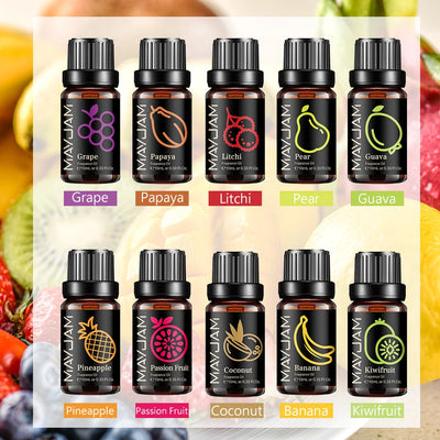 MAYJAM Fruit Essential Oil 10ml Cherry Banana Papaya Grape Litchi Guava Kiwifruit Pear Fig Fragrance Oil for Diffuser Candle - Smarsty