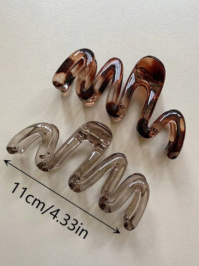 Wavy Amber Brown Large Hair Clip Glossy Lightweight 11cm - Smarsty