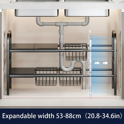 1 Set Multi-Use Kitchen Under Bathroom Sink Organizers - Expandable Cabinet Shelf Organizer Storage Rack by Smarsty