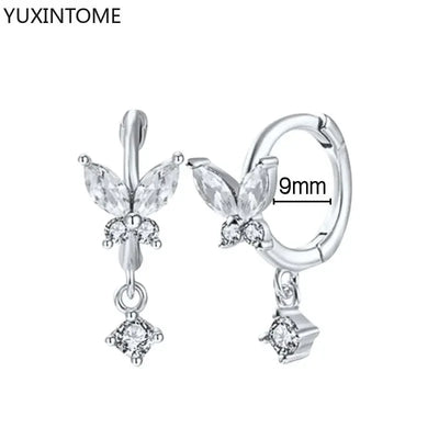 925 Sterling Silver Hoop Earrings White Crystal Luxury - Smarsty