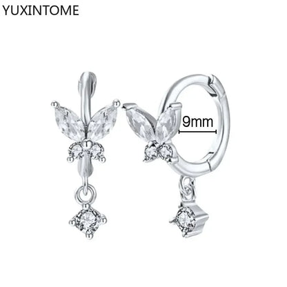 925 Sterling Silver Hoop Earrings White Crystal Luxury - Smarsty
