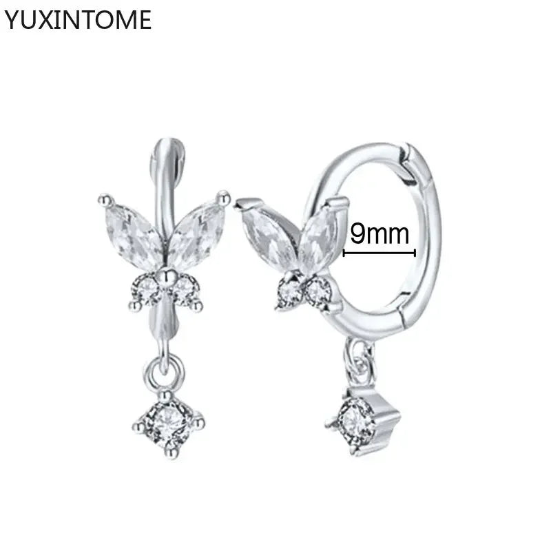 925 Sterling Silver Hoop Earrings White Crystal Luxury - Smarsty