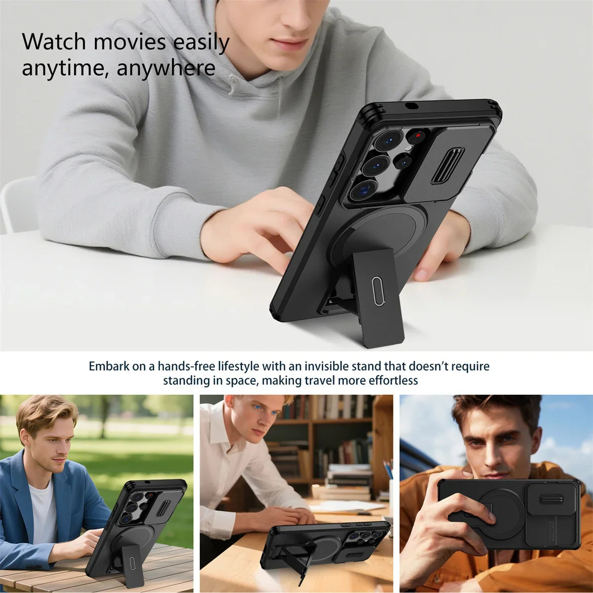 Lens Protect Camera Phone Case for Samsung S25 FE S24 S23 Ultra S22 Plus A17 A36 A56 A16 A15 A35 A55 Magnetic Kickstand Cover