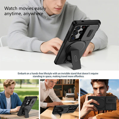 Lens Protect Camera Phone Case for Samsung S25 FE S24 S23 Ultra S22 Plus A17 A36 A56 A16 A15 A35 A55 Magnetic Kickstand Cover