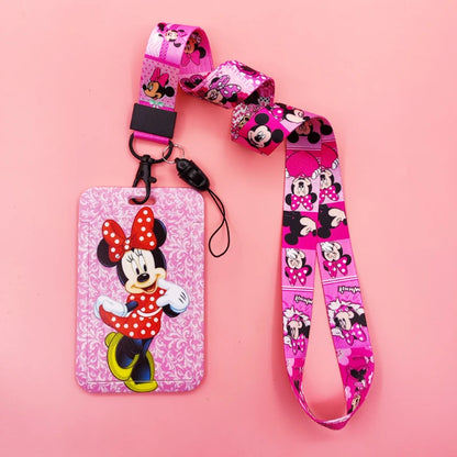 Disney Pink Lanyard ID Badge Holder Mickey Credit Card Case Neck Strap Minnie Card Holders Girl Credentials Accessories Keychain