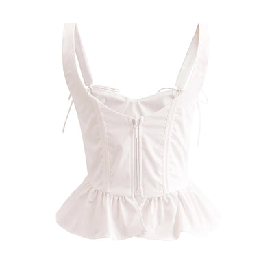 Chu Sau beauty 2024 Women Fashion Sweet Square Collar Tank Top Sexy Backless Chic Fish Bone Cropped Tops Palace Style Corset Top - Smarsty