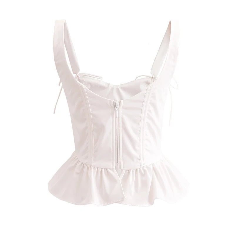 Chu Sau beauty 2024 Women Fashion Sweet Square Collar Tank Top Sexy Backless Chic Fish Bone Cropped Tops Palace Style Corset Top