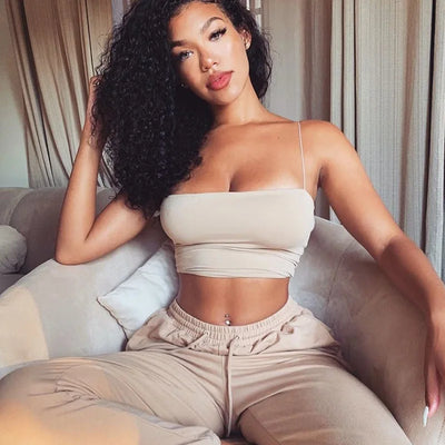 2024 New Fashion Women Spaghetti Strap Crop Top Sexy Bodycon Sleeveless Cami Tube Top Basic Plain Camisole - Smarsty